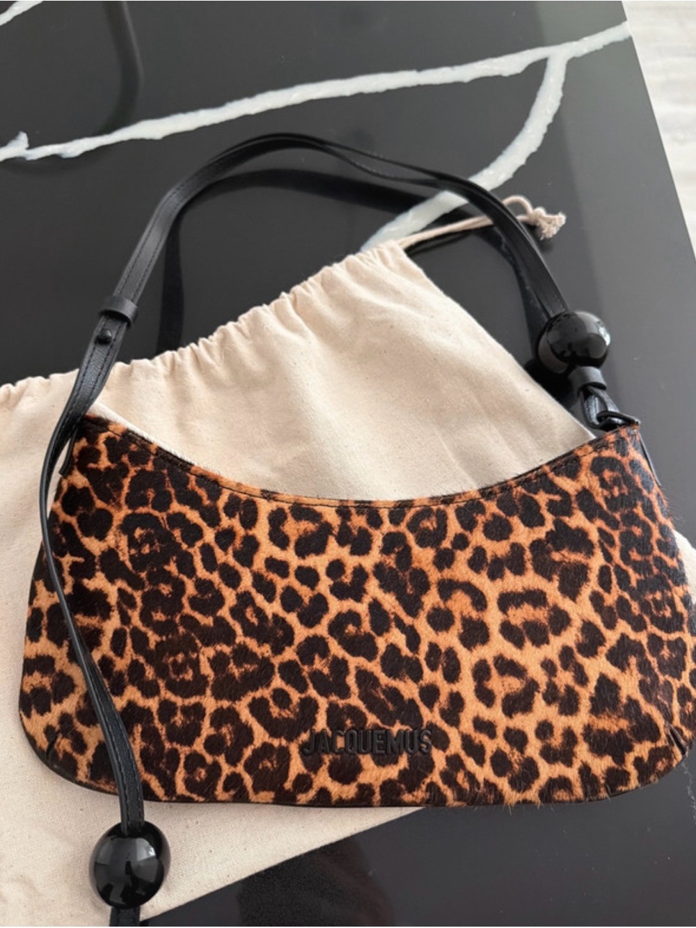 JACQUEMUS Leopard-Print Shoulder Bag with Black Strap